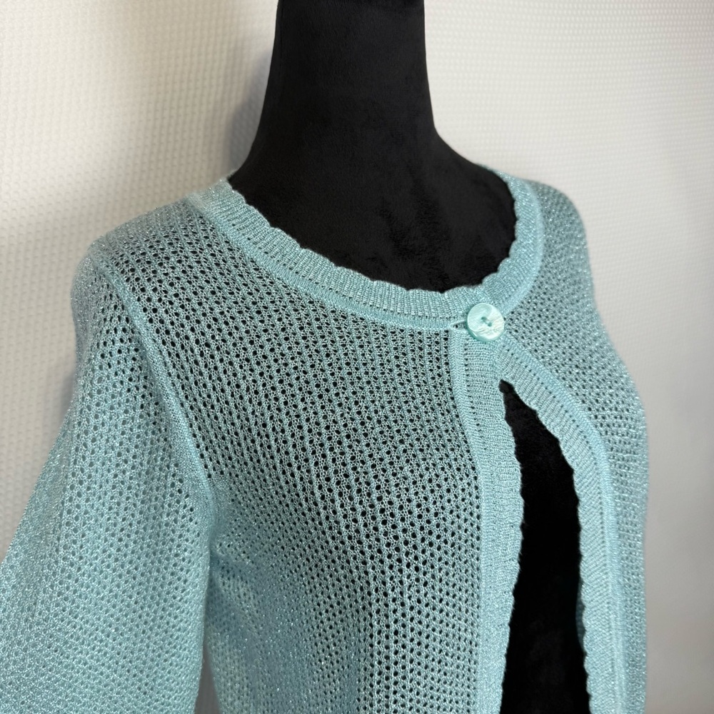 Chadwick’s Bolero Shrug Light Blue Metallic Open Crochet Small Sweater - Picture 4 of 11
